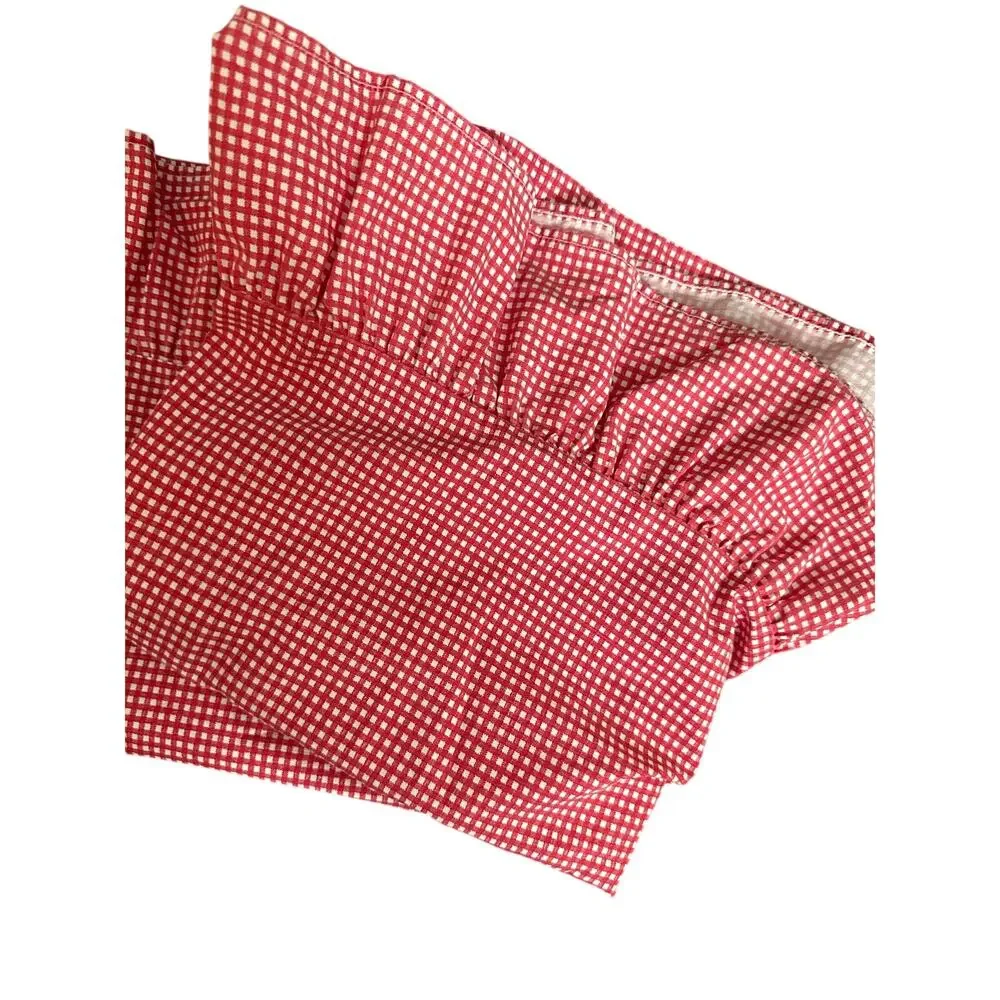 Vintage Ralph Lauren Gingham Checked Red White Ruffled Pillowcases Set of 2 King